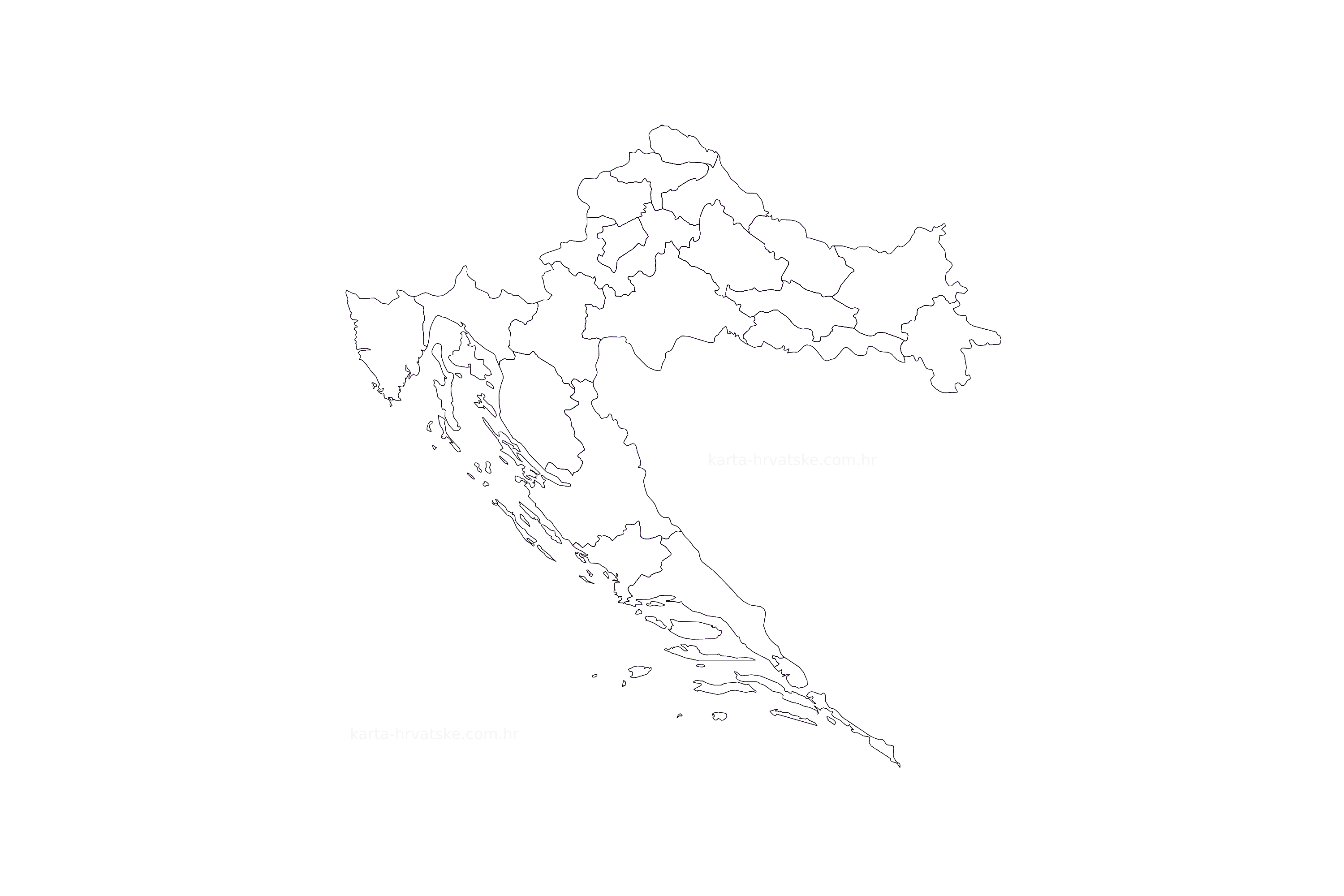 slijepa karta Hrvatske sa županijama